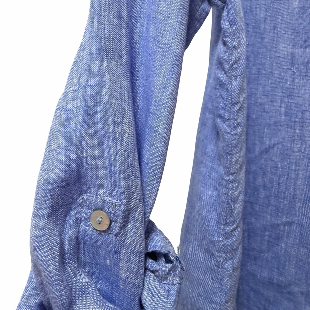 Jones & Co Womens Linen Button Up Shirt Size M Blue Coastal Beach Vacation FLAW - Picture 6 of 9